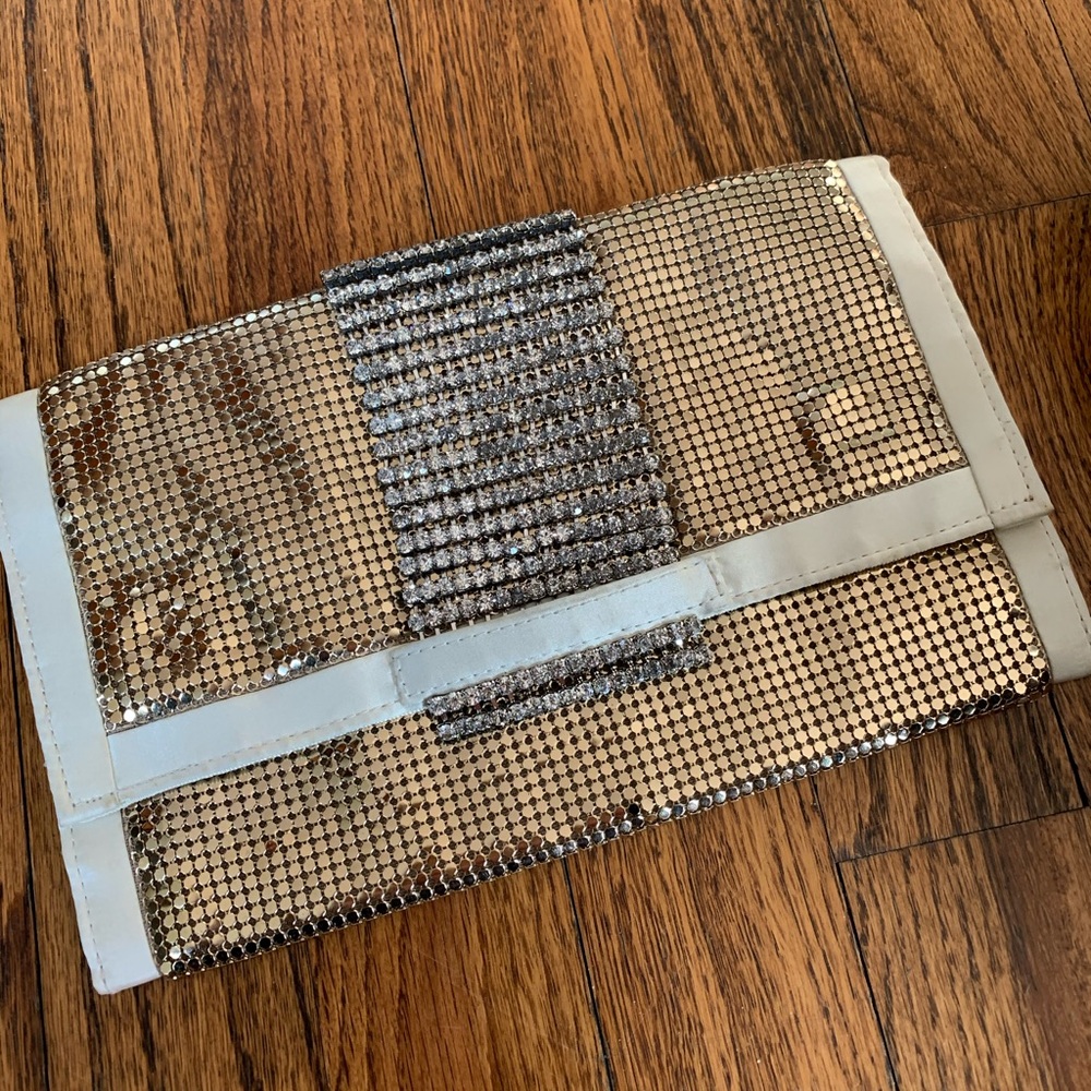 Gold and White Metallic Clutch with Textured Design